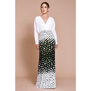 Elegant Black & White Polka Dot Long Dress